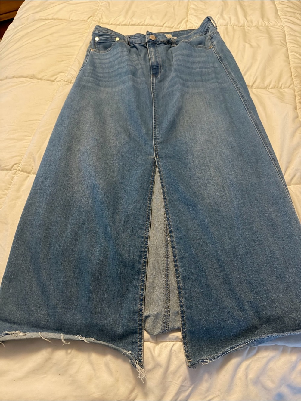 Oat New York Light Blue Denim Midi Skirt with Front Slit